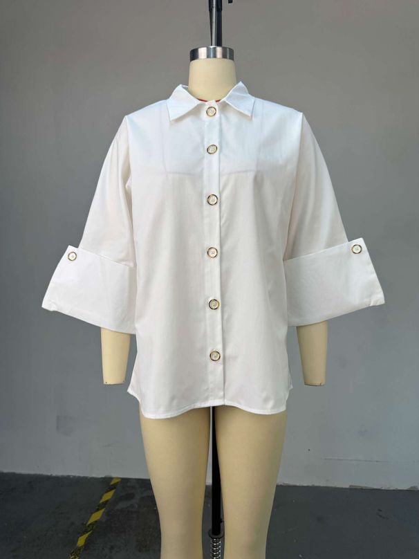 K Women's New Fashion Lapel Design, Niche And Versatile, Solid Color Shirt Top_ecoleips.com