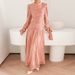 Women's European American Style High Neck Slimming Long Dress Lantern Sleeve A-Line Skirt Sweet Fresh Style for Autumn_ecoleips.com