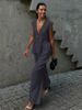 2025 Cotton V-neck Sleeveless Top Vest Long Pants For Women New Solid Color Elegant Commuter Two-piece Set_ecoleips.com