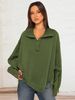 Women's Decorative Line Design Split Lantern Sleeve Polo Collar Sweatshirt Jacket Spring Autumn Top_ecoleips.com