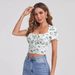 Voya Women's Square Neck Casual Style Short Sleeved Floral T-shirt Summer New Print Design Slim Fit Top_ecoleips.com