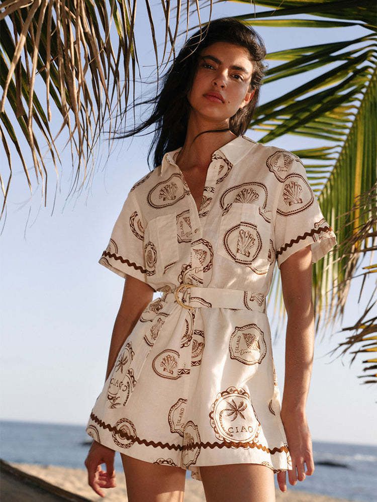 Women's Elegant Linen Cardigan Jumpsuit - Casual Comfortable Long Sleeve Shirt Romper_ecoleips.com