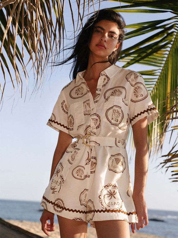 Women's Elegant Linen Cardigan Jumpsuit - Casual Comfortable Long Sleeve Shirt Romper_ecoleips.com