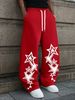 Gothic Star Print High Waist Wide Leg Pants Adjustable Drawstring Lightweight Comfortable Casual Trousers for Women_ecoleips.com