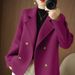 Women’s Wool Blend Trench Coat – Slim-Fit Double-Breasted Long Coat With Notched Lapel (Black, White, Gray, Camel, Avocado Green, Purple, S-XL)_ecoleips.com
