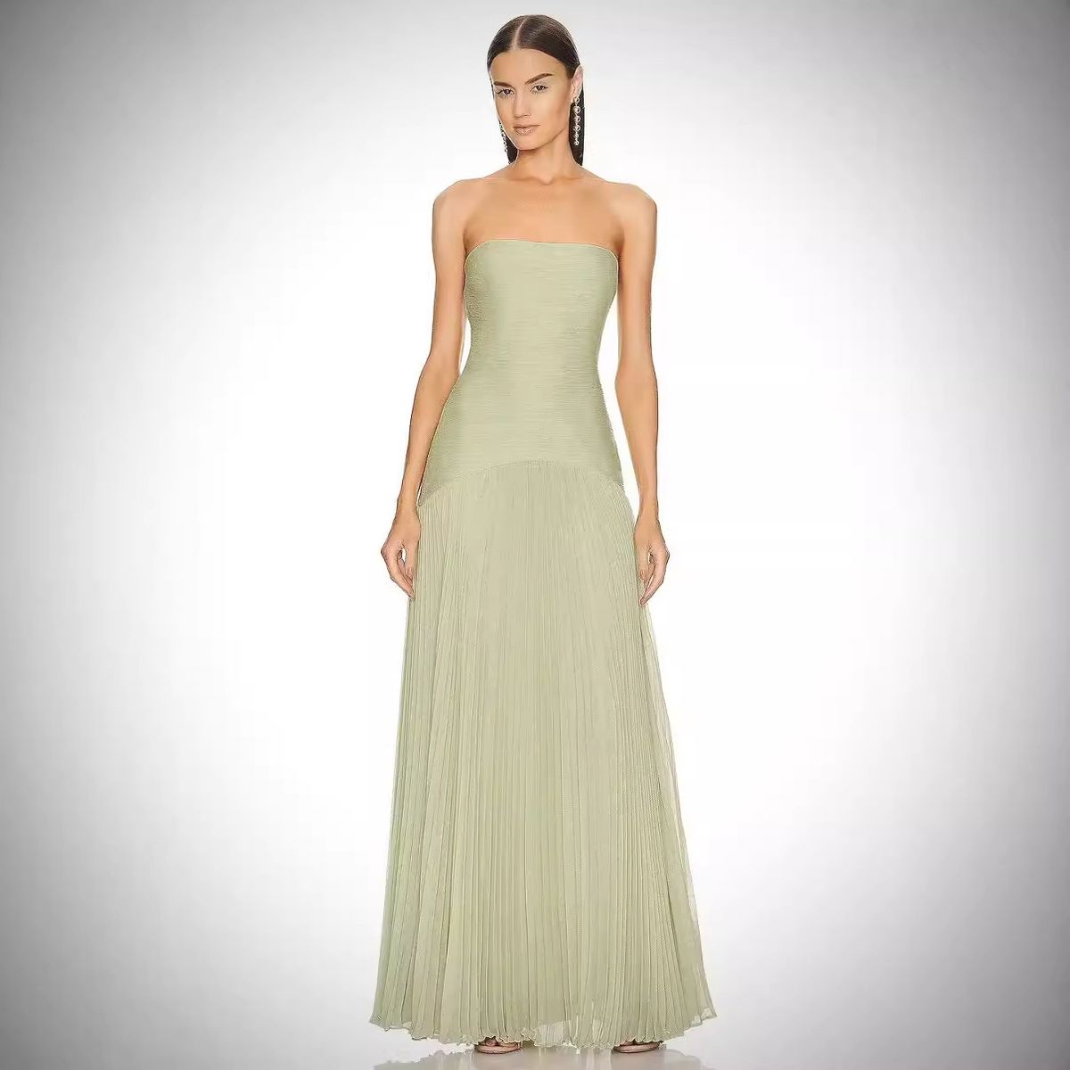 Women's Clothing Fashion Casual Striped Cloth Tube Top Pleated Dress_ecoleips.com