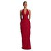 Elegant Style Long Evening Gown Halter Neck Deep V Front Pleated Bodycon Dress With Slit Diagonal Pleats For Women_ecoleips.com