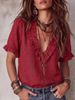 Women's 100% Cotton Pleated V Neck Casual Shirt Top New Arrival Bestselling_ecoleips.com