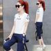 Women's Summer Sports Suit Set Stylish Casual Fashion Student Two Piece Outfit Short Sleeved Capri Pants New 2026_ecoleips.com