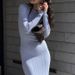 Women's Elegant Mock Neck Long Sleeve Striped Knit Bodycon Midi Dress – French Style Fall Winter Layering Gown 2026_ecoleips.com