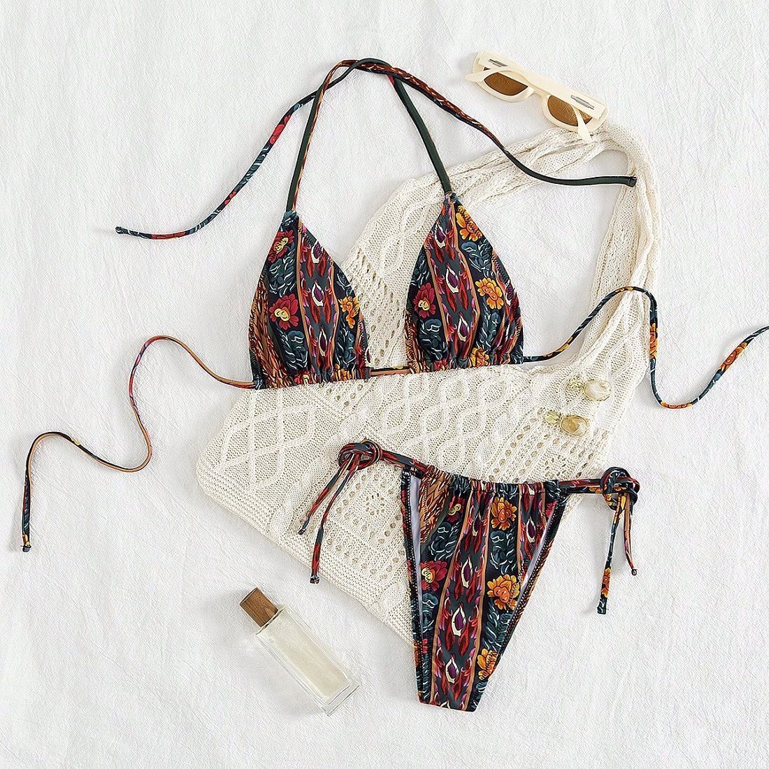 Women's Digital Printed Tie-Up Halter Neck Bikini Two-Piece Swimsuit European American Style Cross Border Foreign Trade New 2026_ecoleips.com