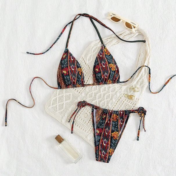 Women's Digital Printed Tie-Up Halter Neck Bikini Two-Piece Swimsuit European American Style Cross Border Foreign Trade New 2026_ecoleips.com