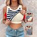 Women's Clothing Fashion Lace Contrast Color Stitching Sleeveless Ribbed Top With Chest Cup_ecoleips.com