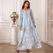 Muslim Ladies Robe Beaded Print Dress Round Neck Slim Abaya_ecoleips.com