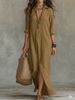 Cross-border European And American 2026 Spring/Summer Solid Color, Turn-down Collar, Front Slit, Long Shirt Dress,_ecoleips.com