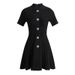 Women's Clothing Spring And Summer Fashion Anti Strip Knitted Lapel Slim Fit A Line Temperament Black Dress_ecoleips.com