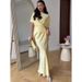 Elegant Off-Shoulder Midi Dress Set – Sexy Ruffle Hem & Wrap Waist Two-Piece Outfit (S-XXL, Butter Yellow)_ecoleips.com