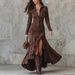 Slim Fit Zipper Stand Collar Slit Long Dress For Women Casual Thin Dress_ecoleips.com