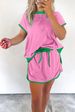Summer Women's Color Block Drop Shoulder T-Shirt Skirt And Pants Set Style_ecoleips.com