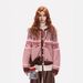 girl Pink Fair Isle Cardigan Coat Women, And Winter, High-End Feel, Lazy Retro Thick Knitted Sweater For Outerwear In Autumn_ecoleips.com