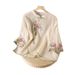 Summer New Vintage Frog Button Stand Collar Diagonal Collar, Ethnic Style, Heavy Work Embroidery, Cotton-Linen Three-Qua_ecoleips.com