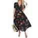 Women's Spring Summer Boho Sexy Deep V Chiffon Printed Short Sleeve Dress_ecoleips.com