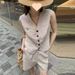 Fashion Linen Suit For Women 2025 Summer New Sleeveless Blazer Vest + Wide-Leg Shorts Two-Piece Set_ecoleips.com