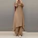 Spring And Autumn New Cross-Border Muslim Women's Clothing Middle Eastern Solid Color Round Neck Wooden Button Long_ecoleips.com