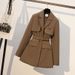 Plus Size Women's Longline Blazer Jacket | Trendy Fall Winter Oversized Slimming Office Coat With Pockets_ecoleips.com