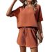Women's Elegant Two Piece Set Solid Color round Neck Short Sleeve Top Wide Leg Shorts Summer New Arrival Cross Border_ecoleips.com