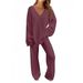 Women's V-Neck Sweater & Pants Set – Cozy Loose Fit For Autumn & Winter (XS-XL, Burgundy/Navy Blue/White/Light Purple/Black/Camel)_ecoleips.com