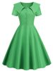 Solid Peter Pan Collar Women Dress Summer Single Breasted Elegant Vintage A Line Dress Short Sleeve Midi Party Office Sundress_ecoleips.com