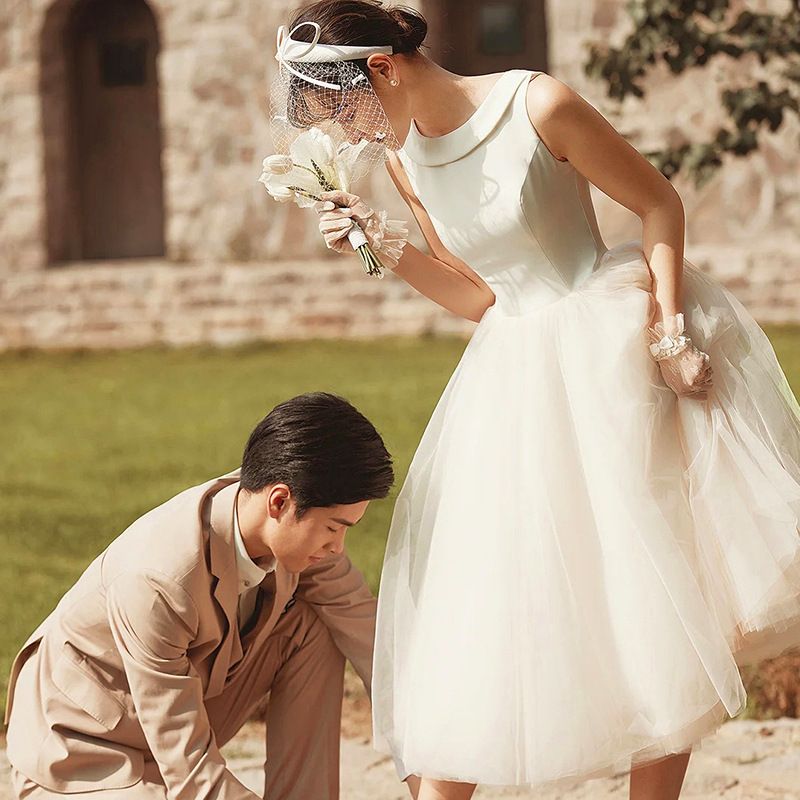 Women's Clothing Satin Light Wedding Dress Travel Photography Out Of The Door Short Style Small Outdoor Light Gauze Small Dress_ecoleips.com
