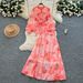 Women's French Style Chiffon Top And High-Waisted Pants Set with Tie Waist Lantern Sleeves Print Half-Length Design_ecoleips.com