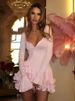 JULISSA MO Irregular Deep V-neck Ruffle Dress Women Pink Flare Sleeve Single Breasted Dress Summer Slim Elegant Party Beachwear_ecoleips.com