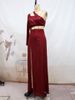 Women's Clothing wine red high-end style off-shoulder shoulder slit dress sexy high waist_ecoleips.com