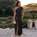 Women's Sexy Asymmetric Sleeveless Bodycon Dress With High Slit, Mesh Panel Midi Dress For Night Out_ecoleips.com
