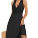 European And American Cross-border Women's Sleeveless Halter Neck Bohemian Floral Pocket Elastic Waist Pleated Dress For_ecoleips.com