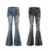 Vintage American Flare Jeans For Women - High Waisted Stretchy Denim Pants With Distressed Wash, Retro Streetwear Style_ecoleips.com