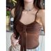 Sweet And Spicy Girl Bow Tie Strap Ruched Camisole For Women, Spring/Summer Design, V-Neck Slim Fit With Chest Pads,_ecoleips.com