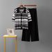Women's Polo Collar Striped Set Knitted Cardigan Short Sleeved Two Piece Casual Sports Wide Leg Pants Summer Top_ecoleips.com