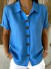 Women's Loose Casual Cotton Linen Shirt Lapel Button Short Sleeve Thin Summer Fashion European American Style Blouse_ecoleips.com