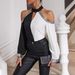 Women's Fashionable Casual Off-Shoulder Color Block Long Sleeve Shirt Spring Autumn Wear_ecoleips.com