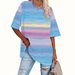 Crew Neck Short Sleeve Gradual Change Color 3D Digital Printing Loose Large Size Women's Top_ecoleips.com