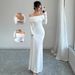 Elegant Off-Shoulder Ruffle Bodycon Dress for Women Stretch Knit High Waist Backless Long Evening Gown_ecoleips.com