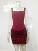 Mozision Sparkle Ruched Sexy Mini Dress Women Elegant Glitter Square Collar Sleeveless Backless High Waist Club Party Dresses_ecoleips.com