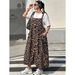 Large Size Retro Leopard Print Strap Skirt Loose And Thin Pocket Long Casual Tooling Wind Strap Skirt_ecoleips.com