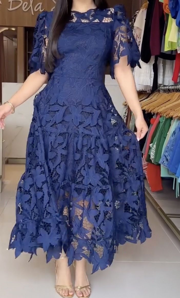 Elegant Lace Summer Dress for Women Breathable round Neck Floral Embroidery Casual Maxi Dress_ecoleips.com