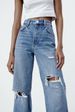 Women's Clothing New Slim High Waist Straight Trousers Ripped Decorative Wide Leg Jeans_ecoleips.com
