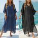 Women's Beach Cover Up Dress Summer V-Neck Loose Fit Long Maxi Dress With Side Slit_ecoleips.com